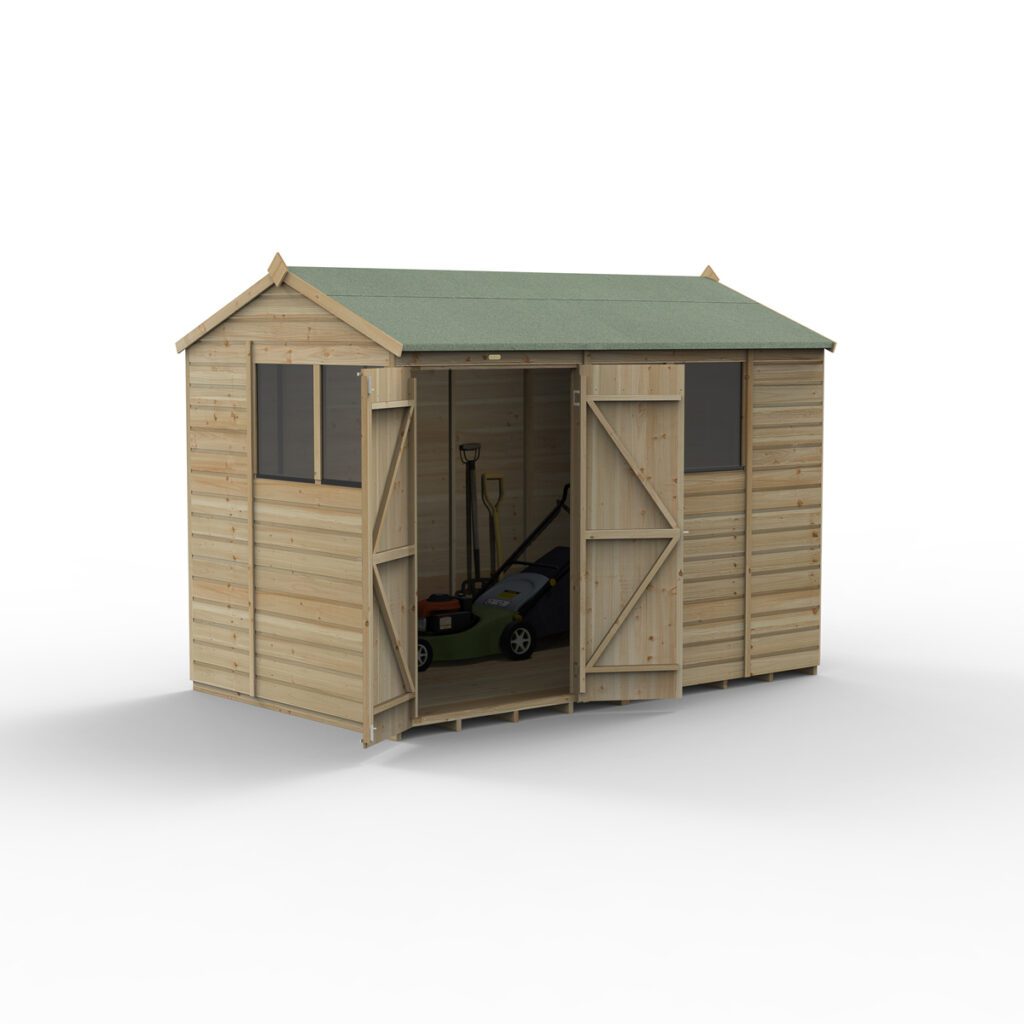 Beckwood 10×6 Reverse Apex Shed – 4 Windows – Double Door with Installation 5013053198063 2